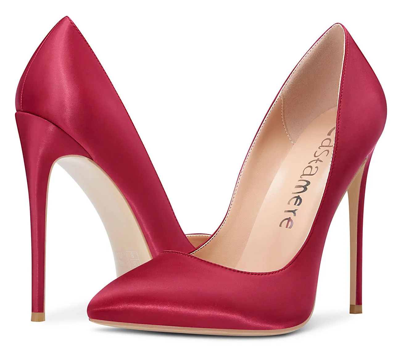 CASTAMERE Womens Sky High Heels Basic Pumps Pointed Toe Stilettos 12CM Heel Satin Shoes