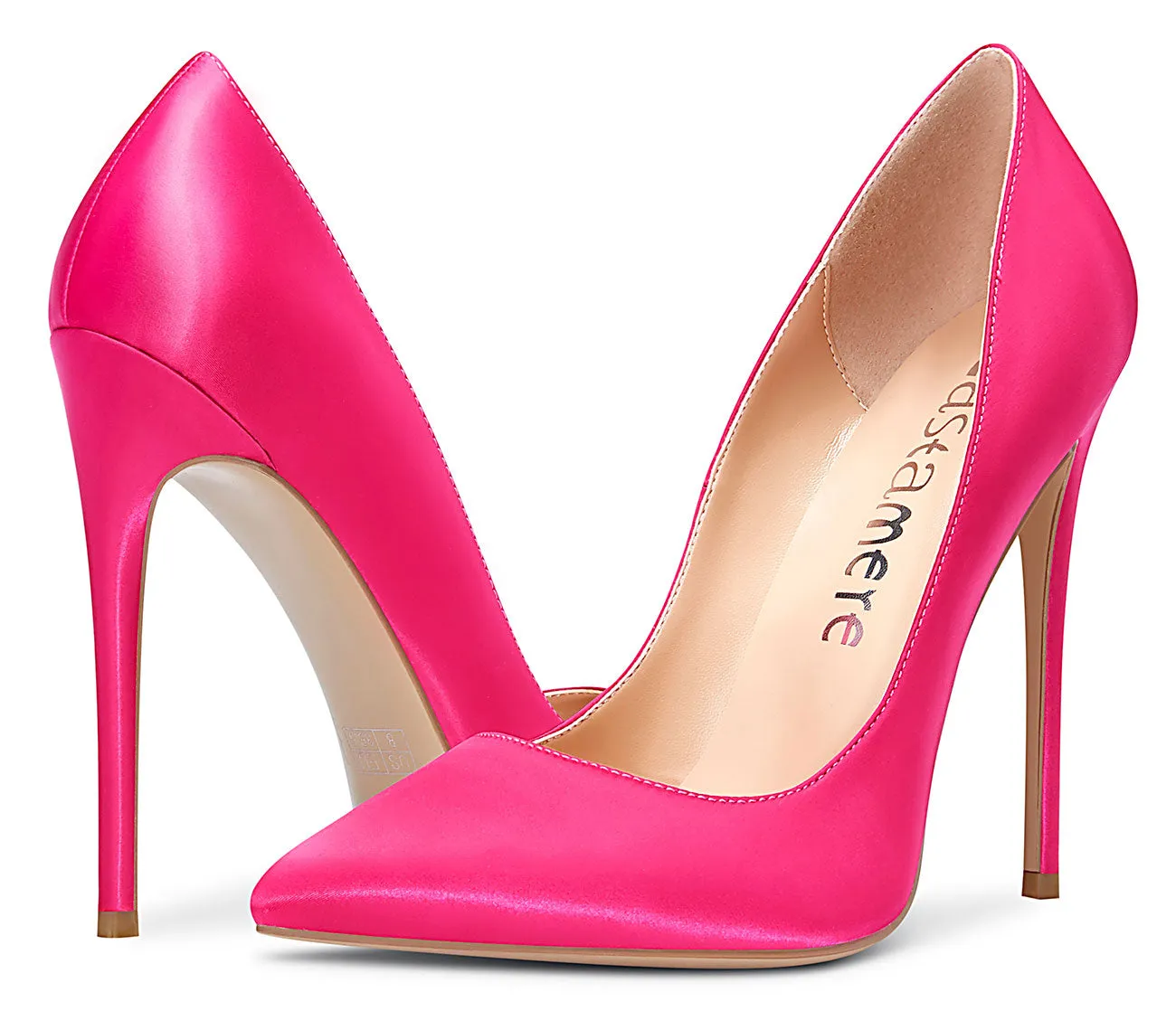 CASTAMERE Womens Sky High Heels Basic Pumps Pointed Toe Stilettos 12CM Heel Satin Shoes
