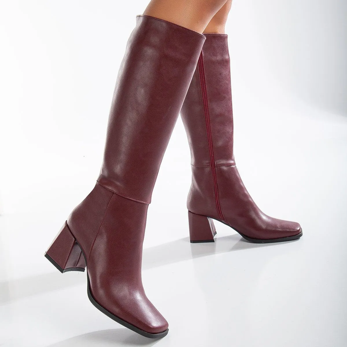 Celeste - Burgundy Matt Knee High Boots
