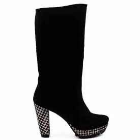 Champignon - Black Suede- Houndstooth- platform boot- LAST PAIRS 35 & 36