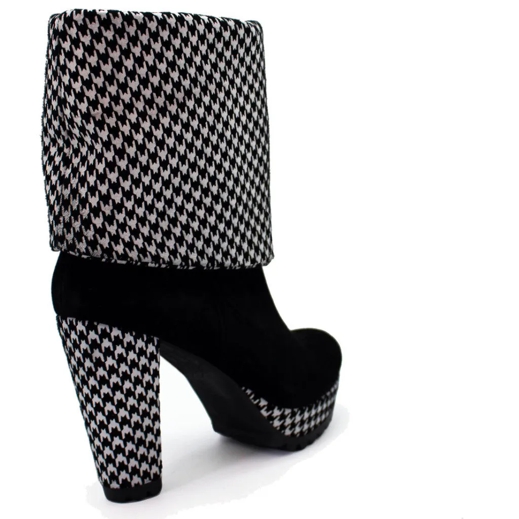Champignon - Black Suede- Houndstooth- platform boot- LAST PAIRS 35 & 36