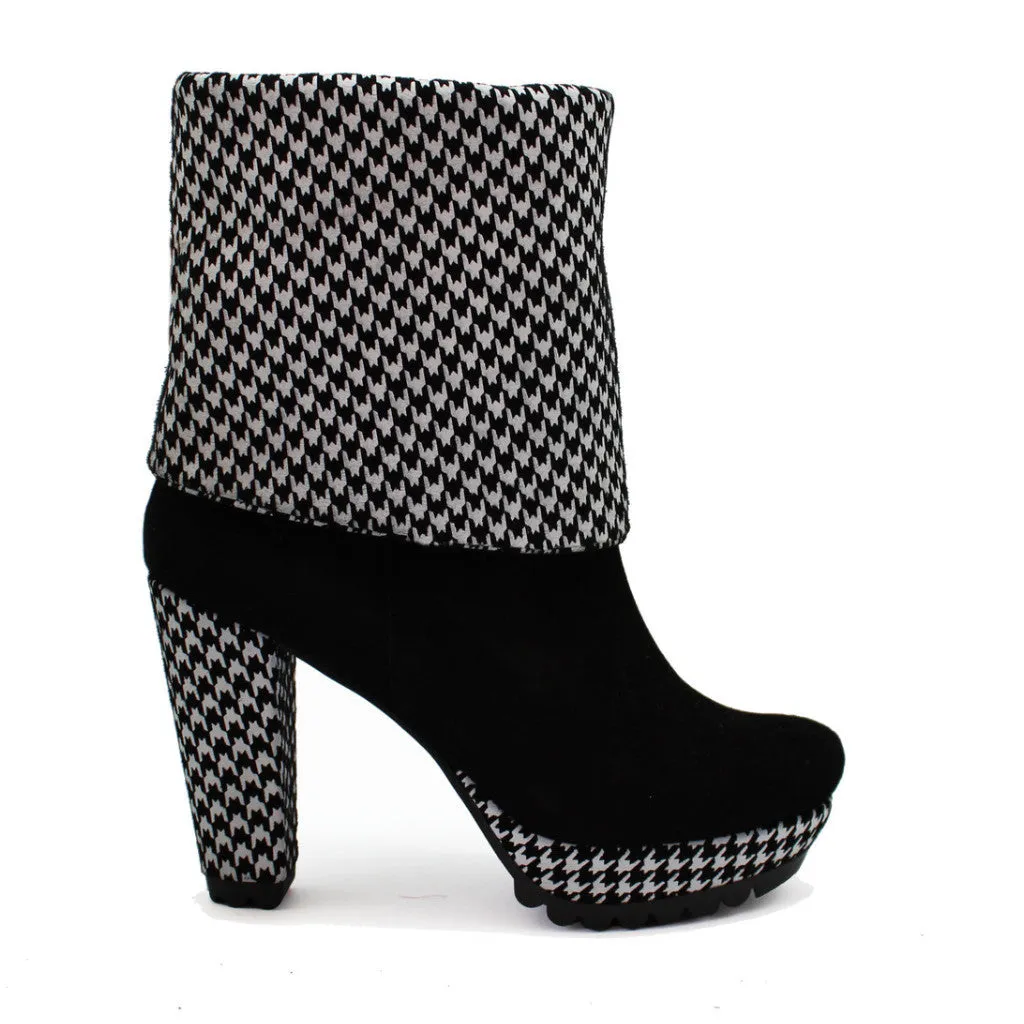 Champignon - Black Suede- Houndstooth- platform boot- LAST PAIRS 35 & 36