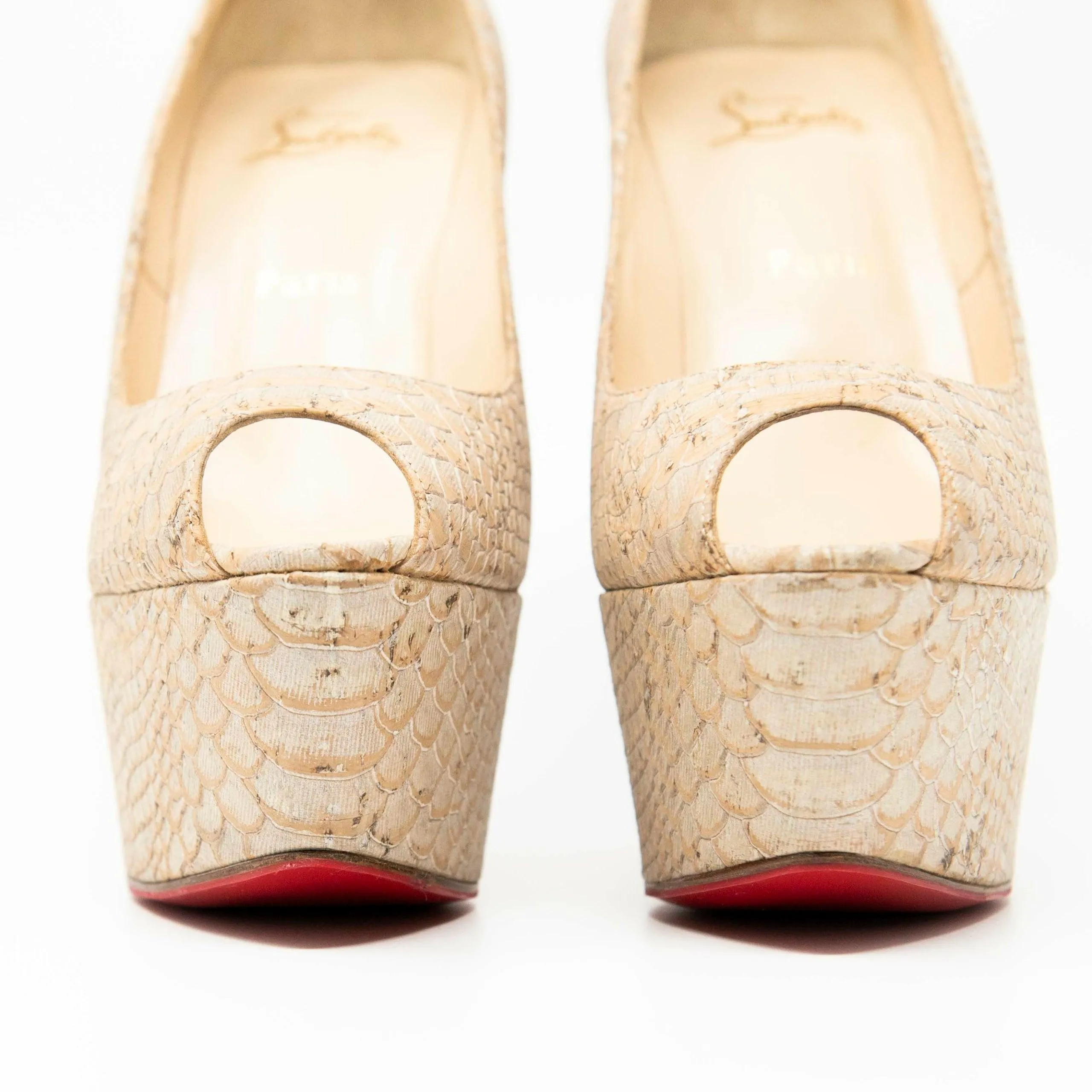 Christian Louboutin Beige Snake Lady Peep Pumps 40.5