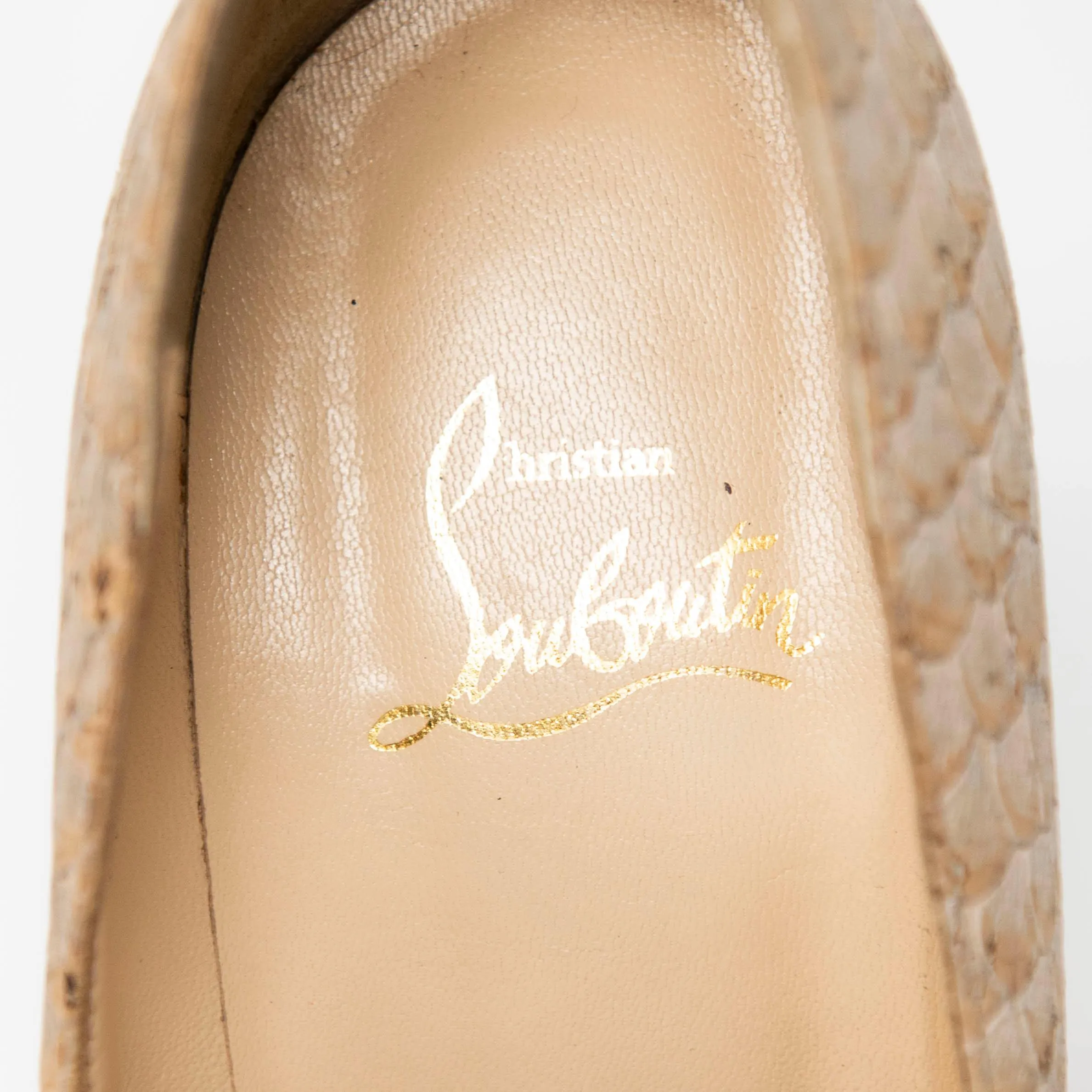 Christian Louboutin Beige Snake Lady Peep Pumps 40.5