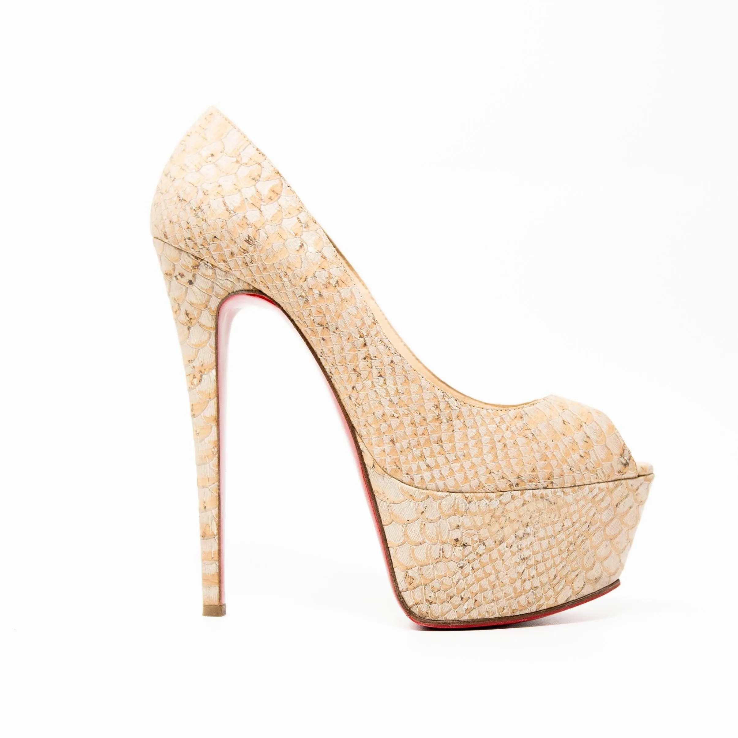 Christian Louboutin Beige Snake Lady Peep Pumps 40.5
