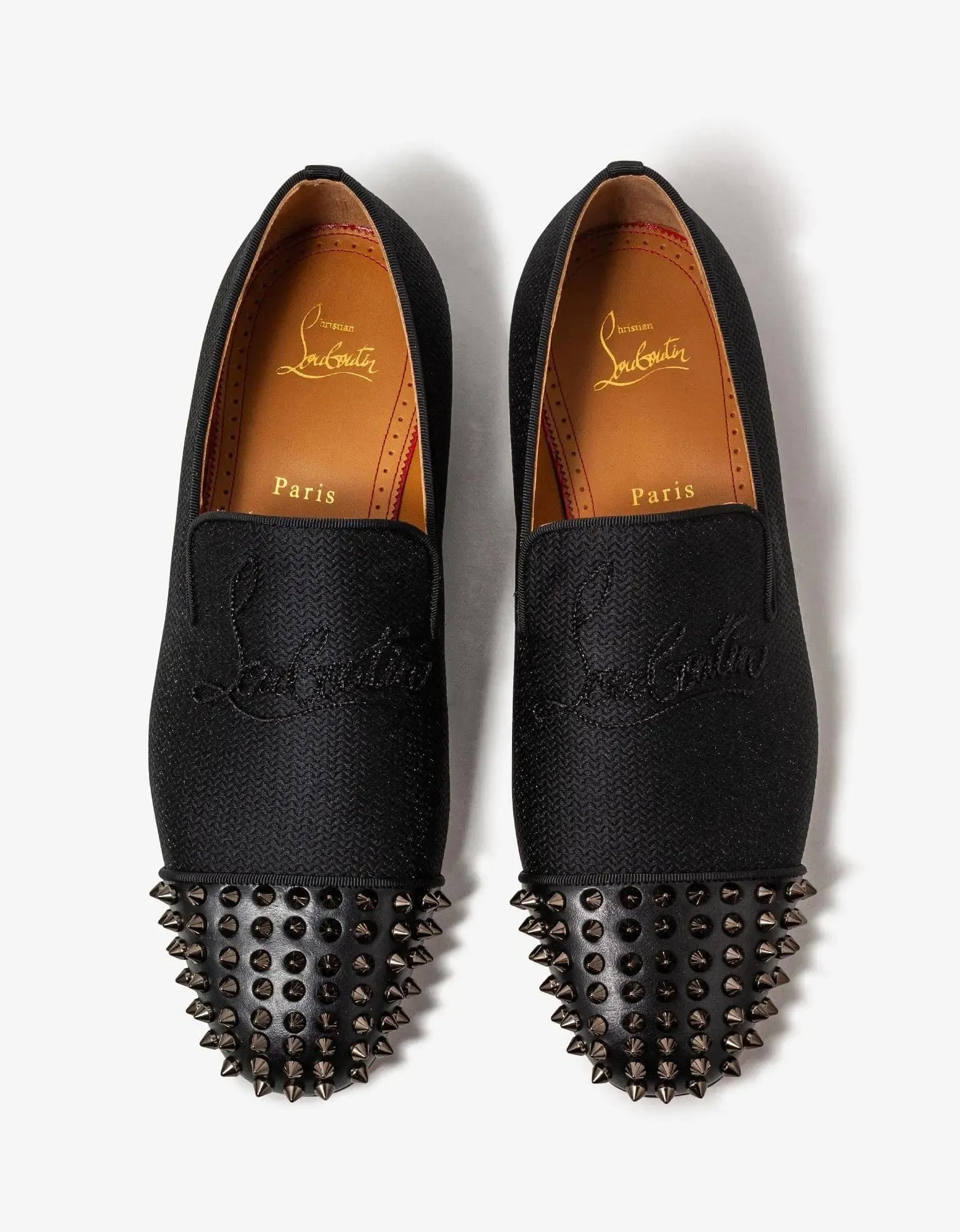 Christian Louboutin Navy Spooky Flat Jacquard Gaufrette Black Loafers -