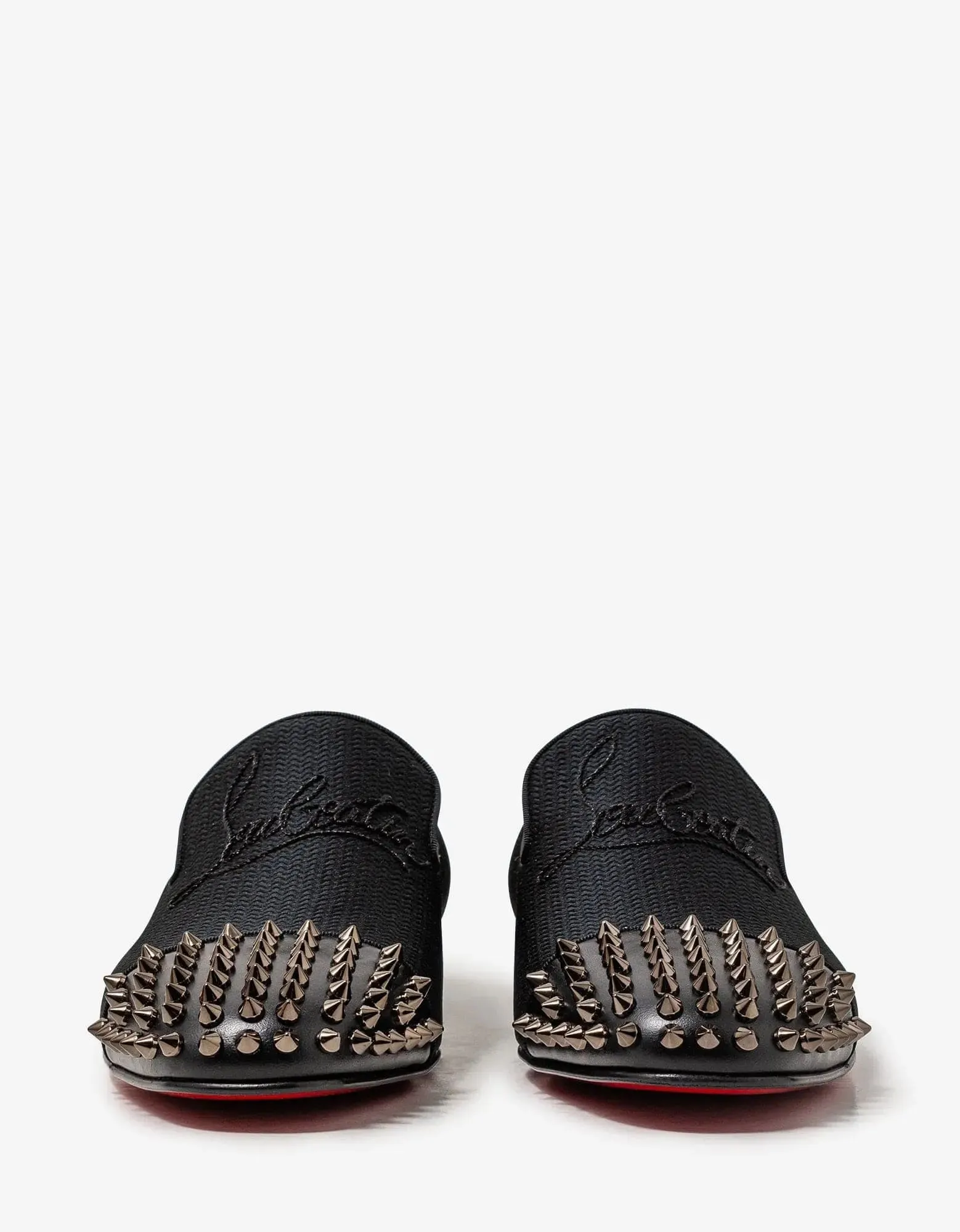 Christian Louboutin Navy Spooky Flat Jacquard Gaufrette Black Loafers -
