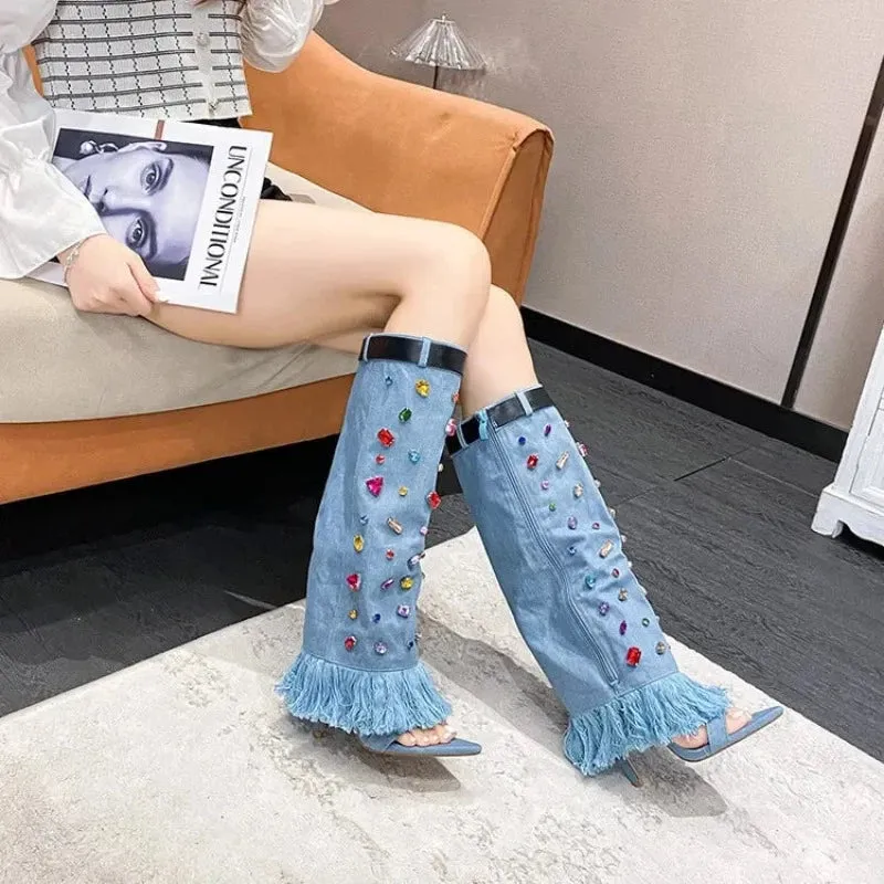 Crystal Diva Denim Heels