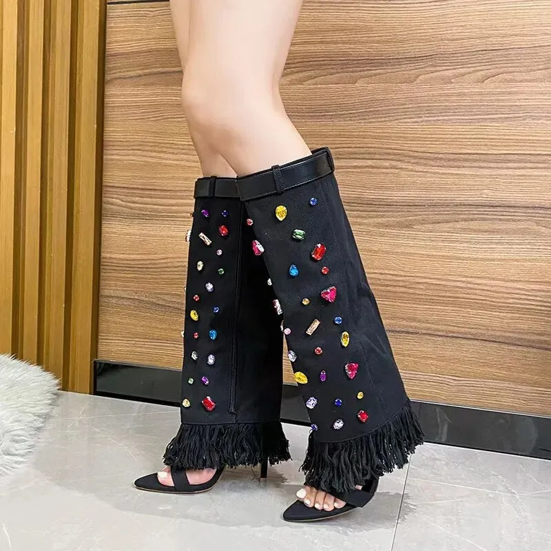 Crystal Diva Denim Heels