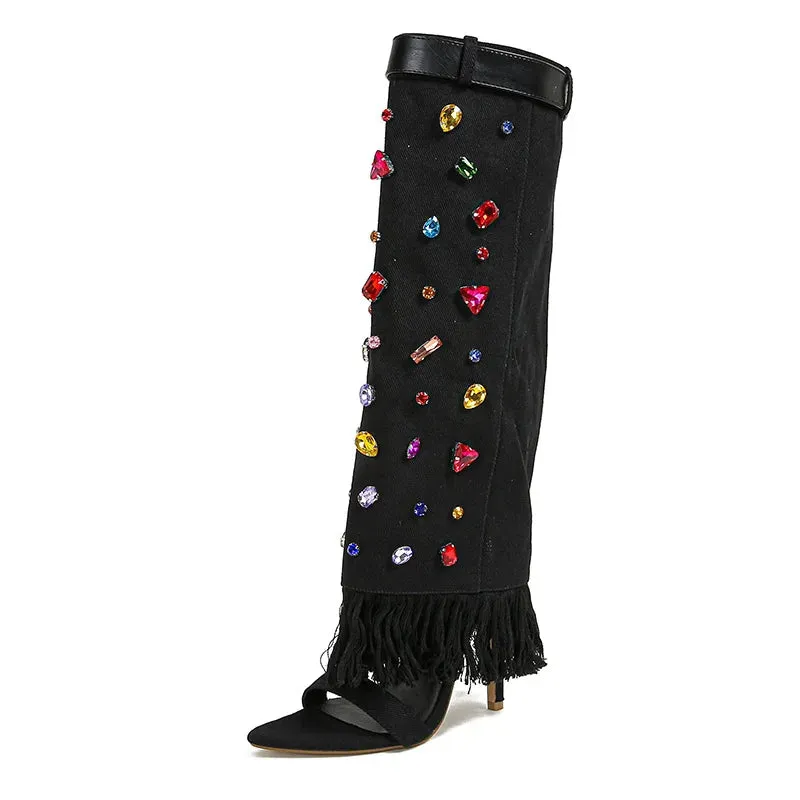 Crystal Diva Denim Heels