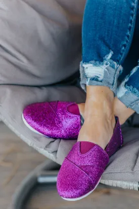 DEAL Happy Now Glitter Slip On Shoes in Dark Magenta