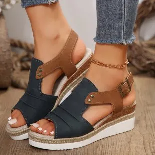 DEANWANGKT  Foreign Trade plus Size Straw High Heel Sandals Women's  New Thick-Soled Peep Toe Roman Shoes Buckle High Heel Women's Sandals