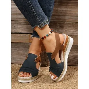 DEANWANGKT  Foreign Trade plus Size Straw High Heel Sandals Women's  New Thick-Soled Peep Toe Roman Shoes Buckle High Heel Women's Sandals