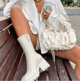 DEANWANGKT  New Square Toe Rain Boots For Women Chunky Heel Thick Sole Ankle Boots Designer Chelsea Boots Ladies Rubber Boot Rain Shoes
