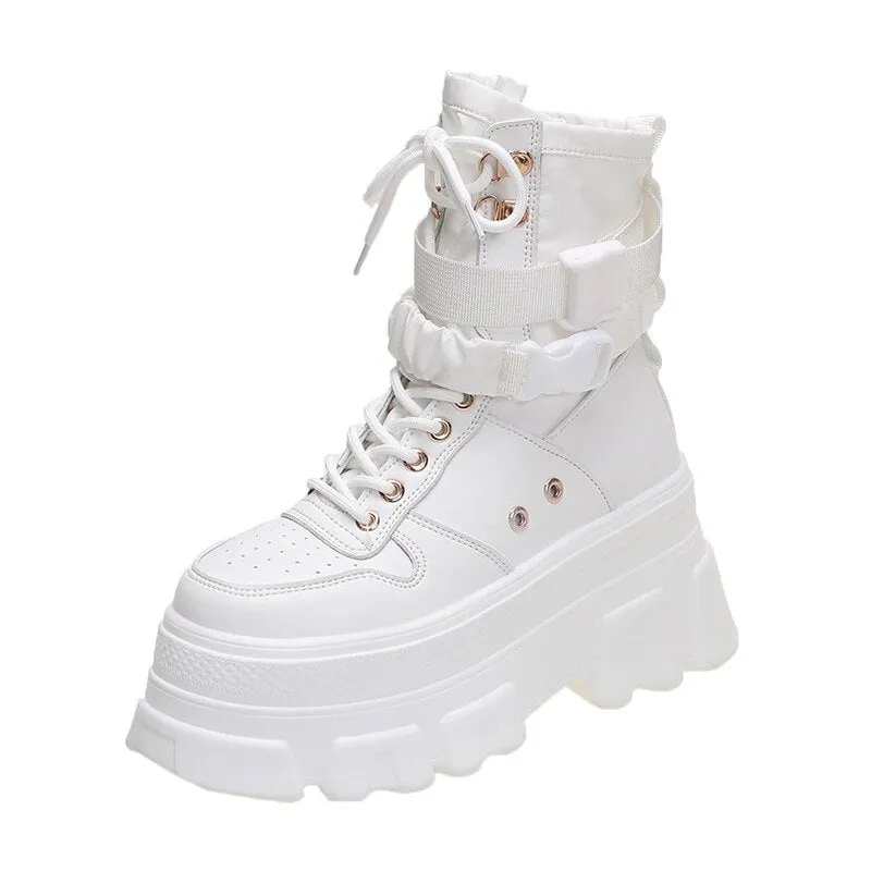 DEANWANGKT Punk Style Women Ankle Boots Thick Sole Short Booties Buckle Straps Platform Shoes Woman Ladies Knight Boot Autumn Botas Mujer
