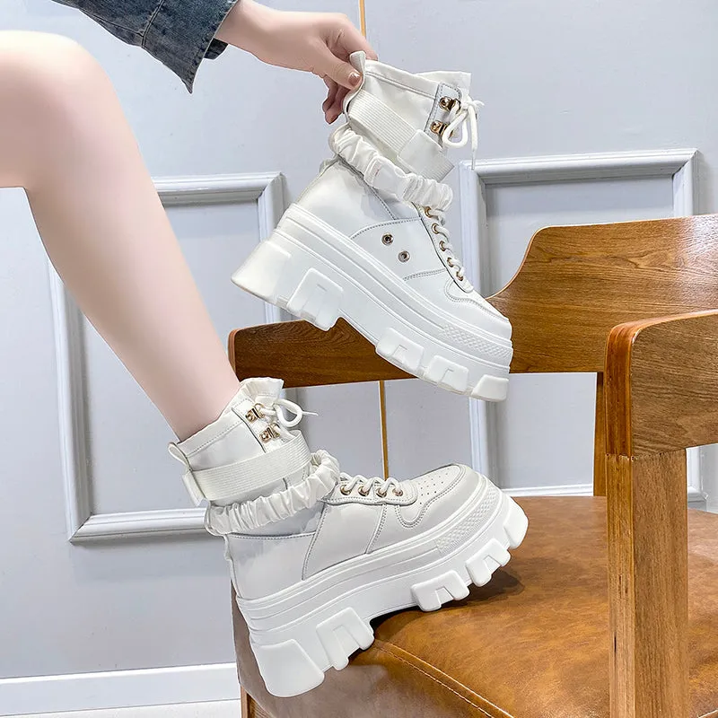 DEANWANGKT Punk Style Women Ankle Boots Thick Sole Short Booties Buckle Straps Platform Shoes Woman Ladies Knight Boot Autumn Botas Mujer