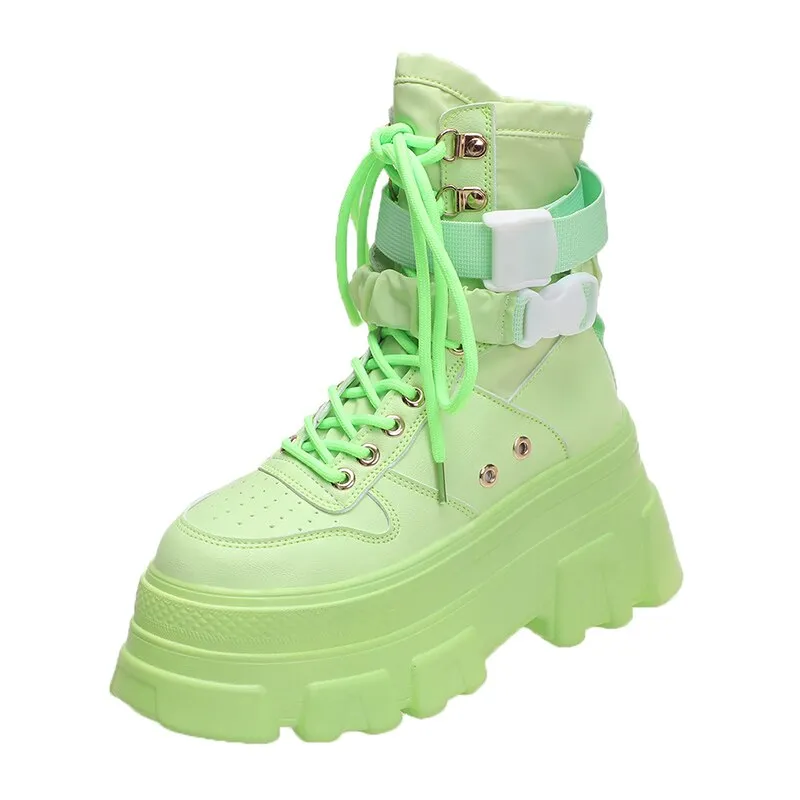 DEANWANGKT Punk Style Women Ankle Boots Thick Sole Short Booties Buckle Straps Platform Shoes Woman Ladies Knight Boot Autumn Botas Mujer