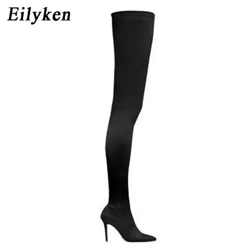 DEANWANGKT  Thigh High Boots Over The Knee Elastic Stretch Boots Women Botas Mujer Sexy Knee High Heels Sock Boots New