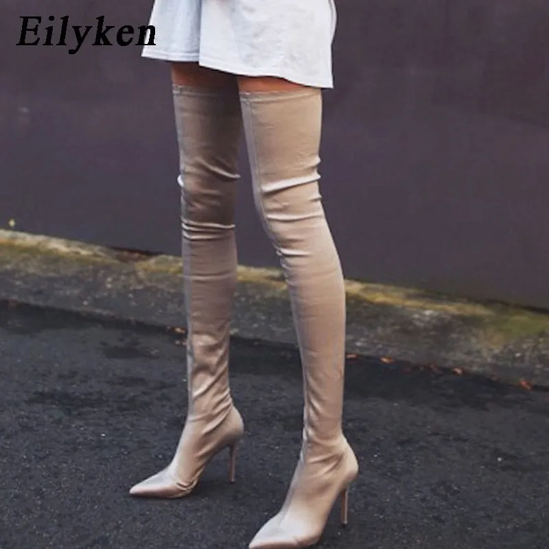 DEANWANGKT  Thigh High Boots Over The Knee Elastic Stretch Boots Women Botas Mujer Sexy Knee High Heels Sock Boots New