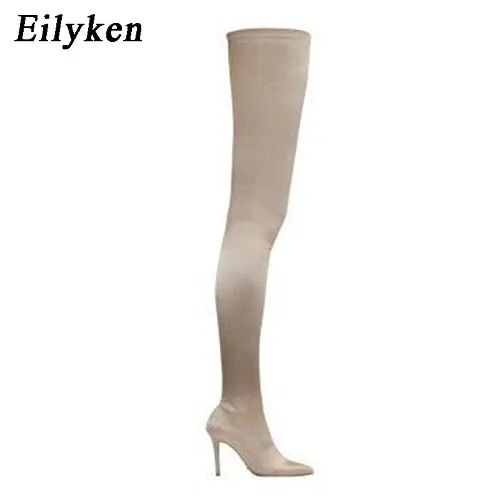 DEANWANGKT  Thigh High Boots Over The Knee Elastic Stretch Boots Women Botas Mujer Sexy Knee High Heels Sock Boots New