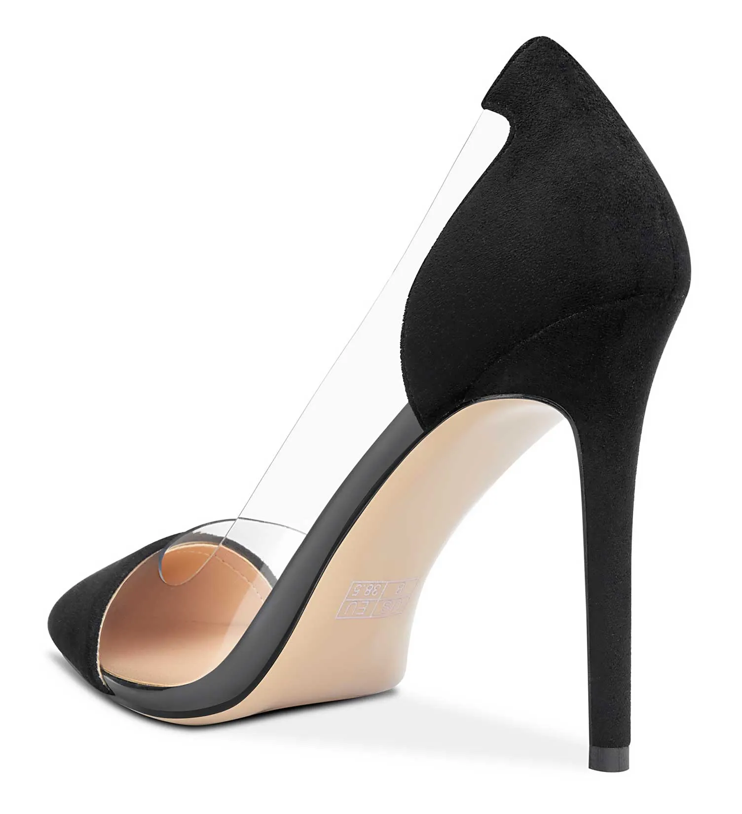 DearOnly Women's High Heels Transparent Clear Pumps Slip On Sexy Pointed Toe Stilettos 4" Inch Suede Heel