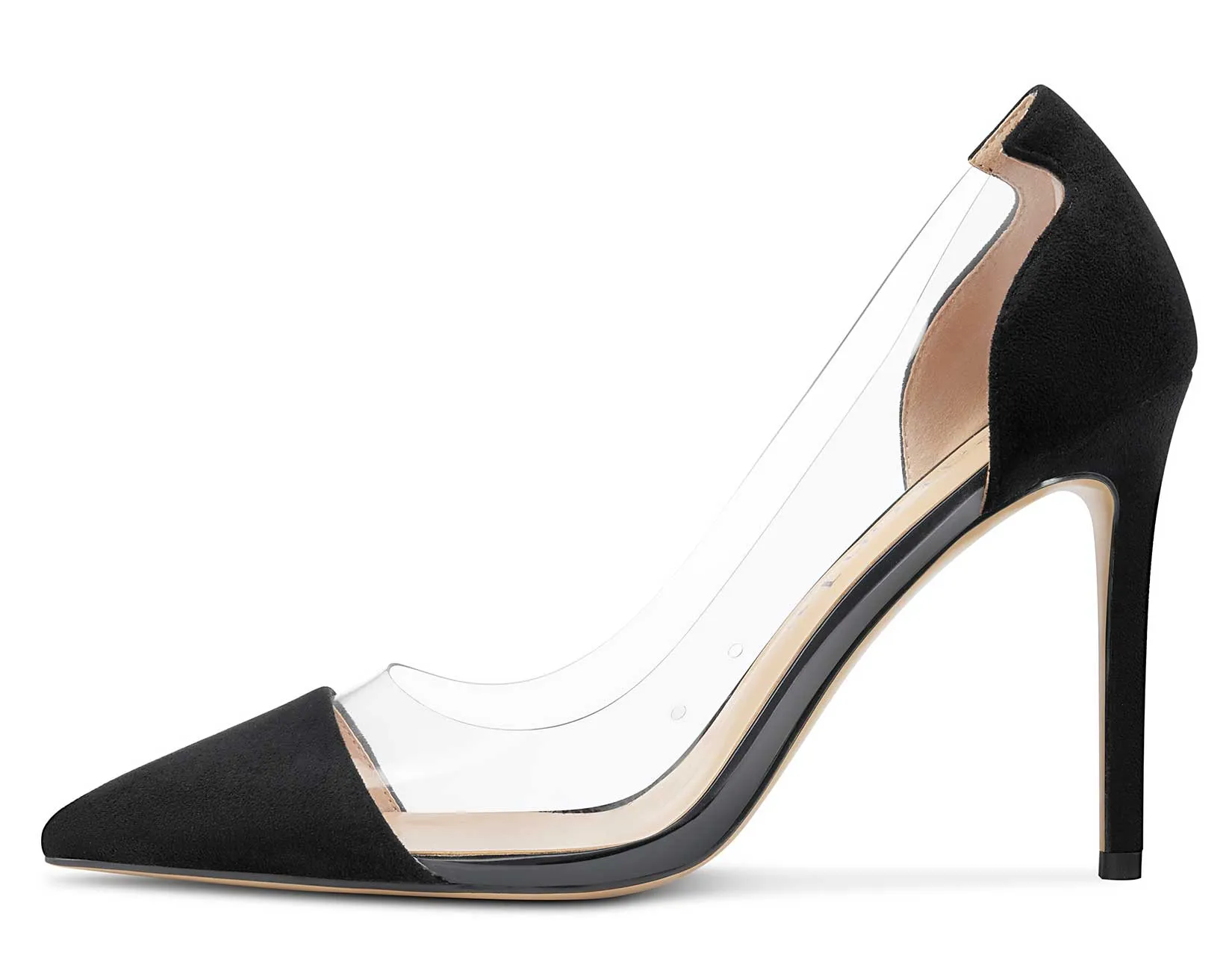 DearOnly Women's High Heels Transparent Clear Pumps Slip On Sexy Pointed Toe Stilettos 4" Inch Suede Heel