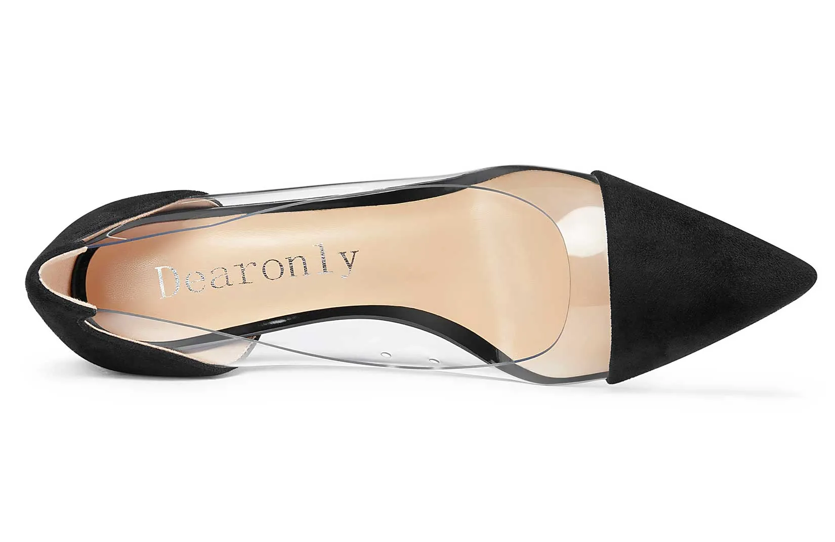 DearOnly Women's High Heels Transparent Clear Pumps Slip On Sexy Pointed Toe Stilettos 4" Inch Suede Heel