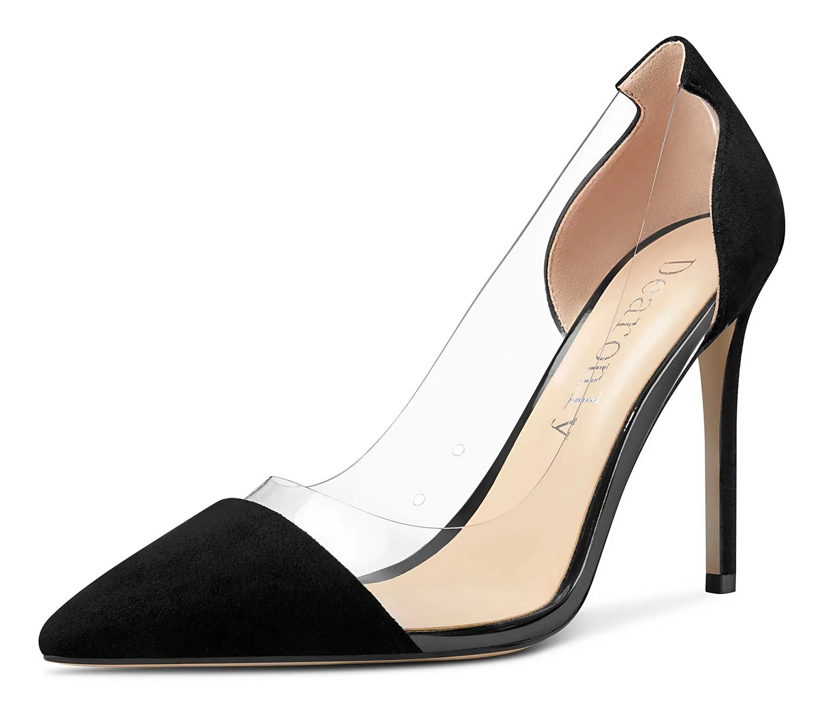 DearOnly Women's High Heels Transparent Clear Pumps Slip On Sexy Pointed Toe Stilettos 4" Inch Suede Heel