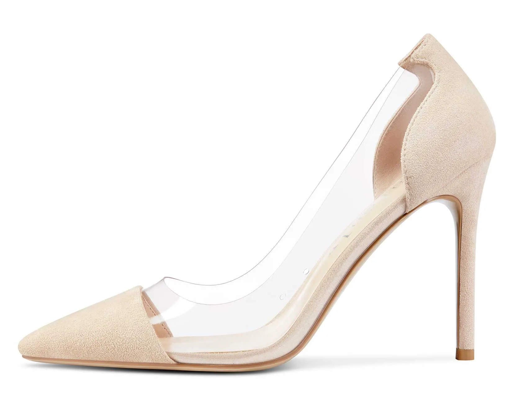 DearOnly Women's High Heels Transparent Clear Pumps Slip On Sexy Pointed Toe Stilettos 4" Inch Suede Heel