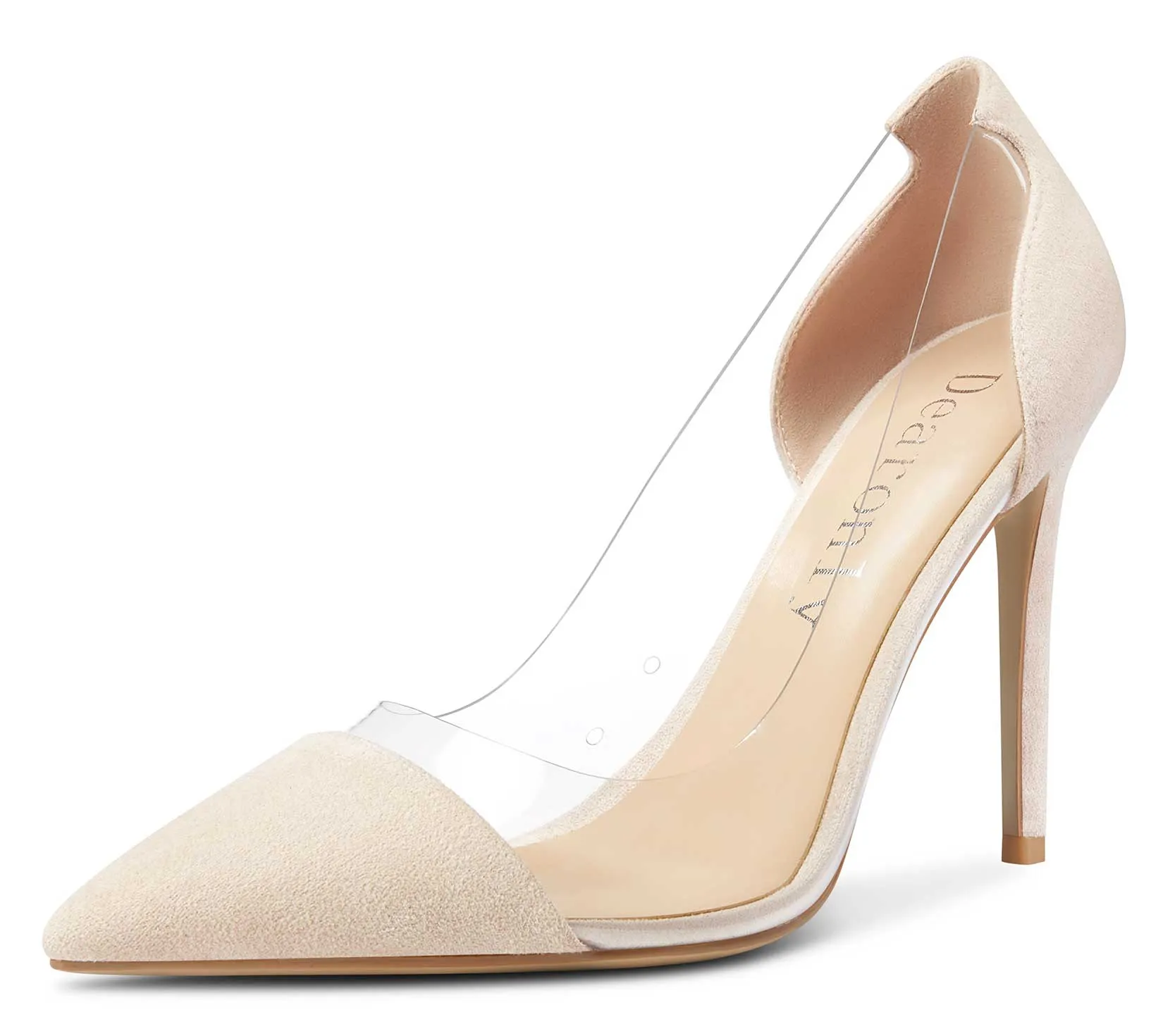 DearOnly Women's High Heels Transparent Clear Pumps Slip On Sexy Pointed Toe Stilettos 4" Inch Suede Heel