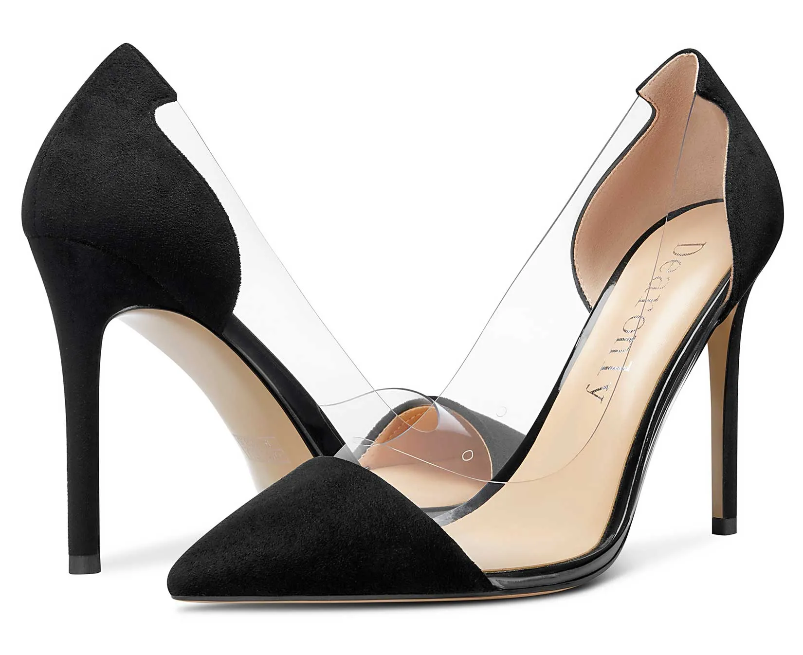 DearOnly Women's High Heels Transparent Clear Pumps Slip On Sexy Pointed Toe Stilettos 4" Inch Suede Heel