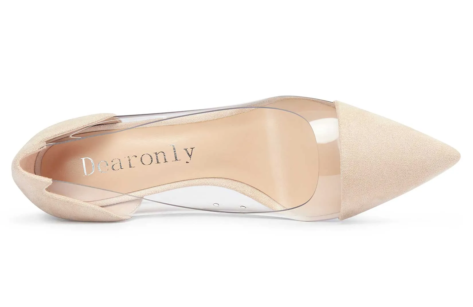DearOnly Women's High Heels Transparent Clear Pumps Slip On Sexy Pointed Toe Stilettos 4" Inch Suede Heel