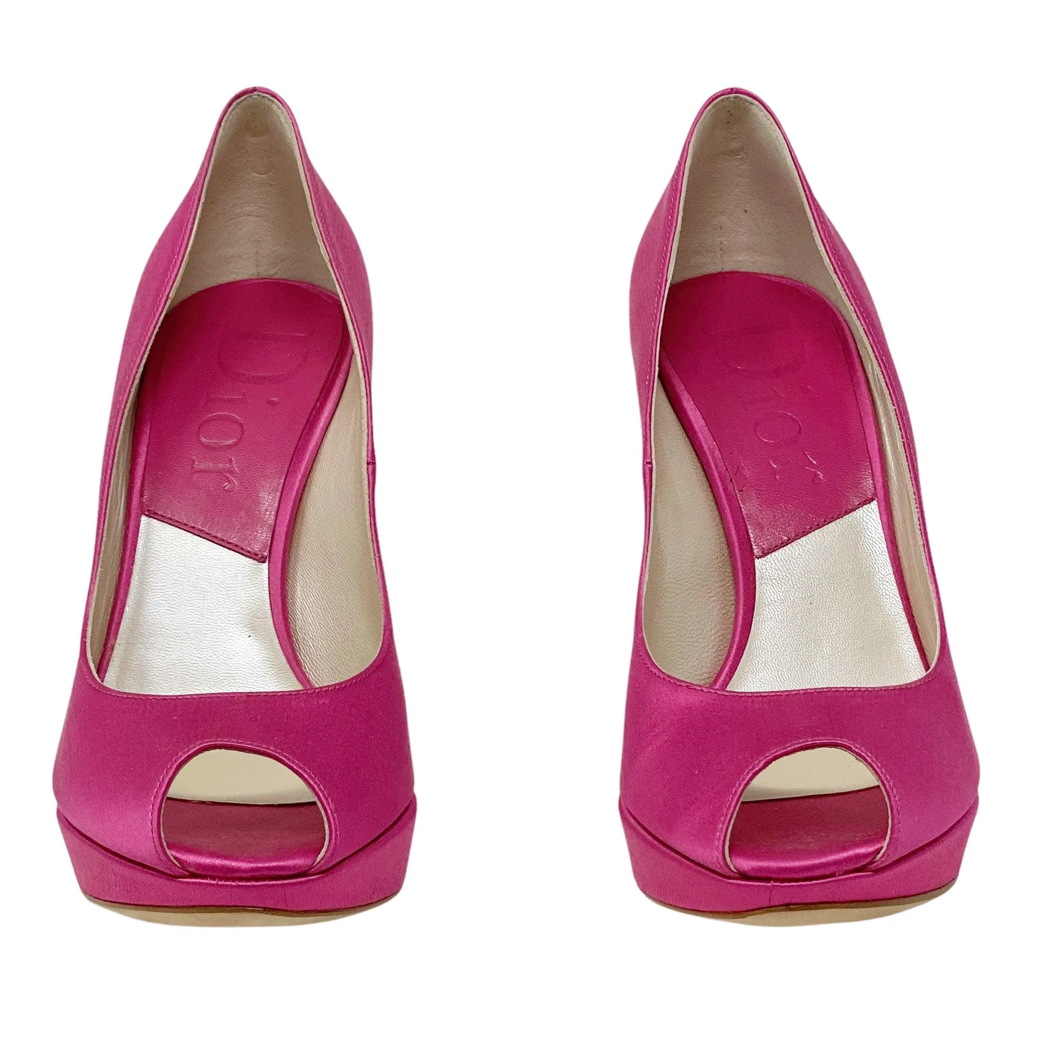 Chic Dior Pink Miss Dior Peep Toe Pumps – Size 35.5, Elegant Designer Footwear