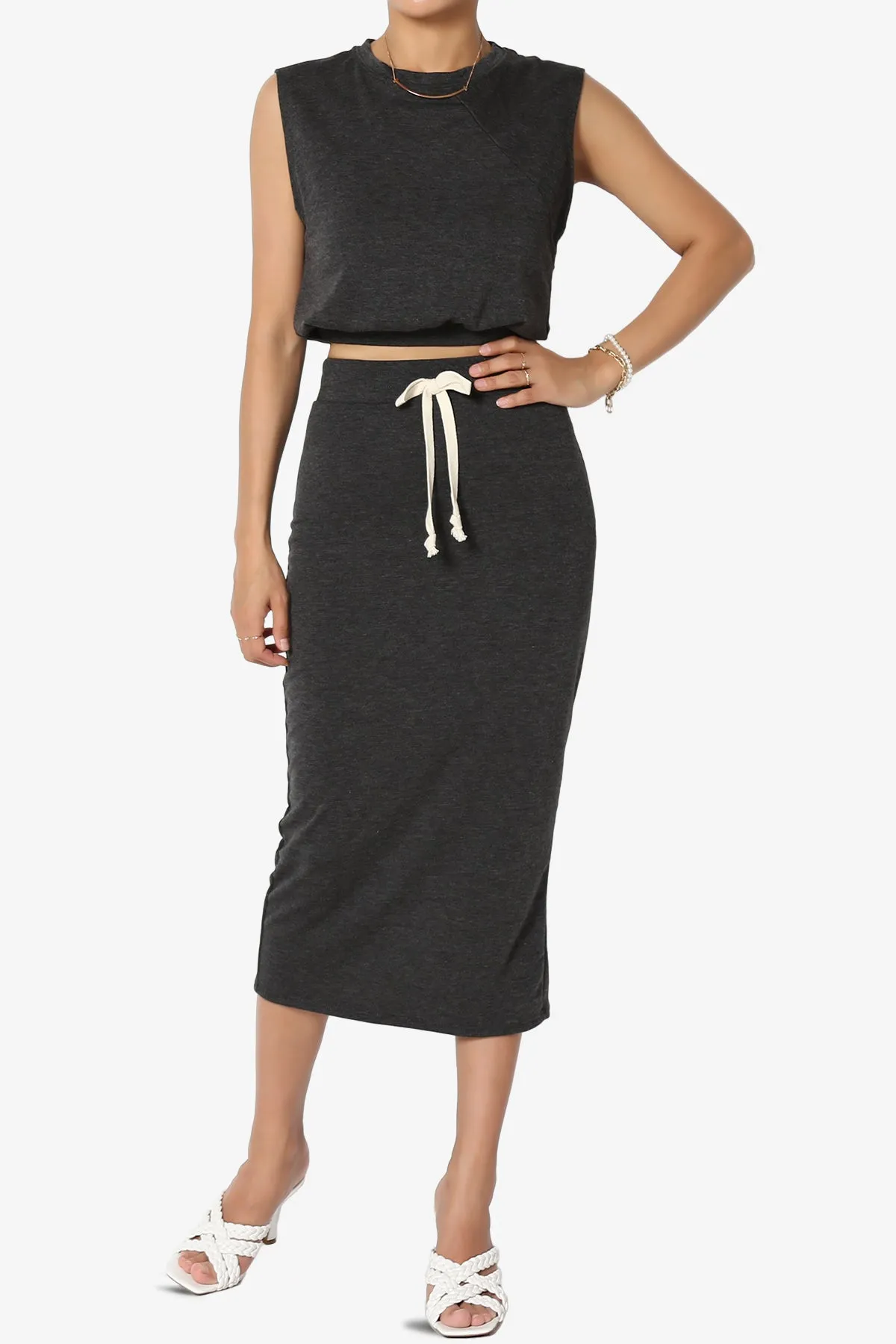 Discreet Crop Tank Top & Midi Skirt SET PLUS