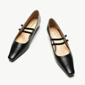 Double-Strap Block Heel (Alva) Black