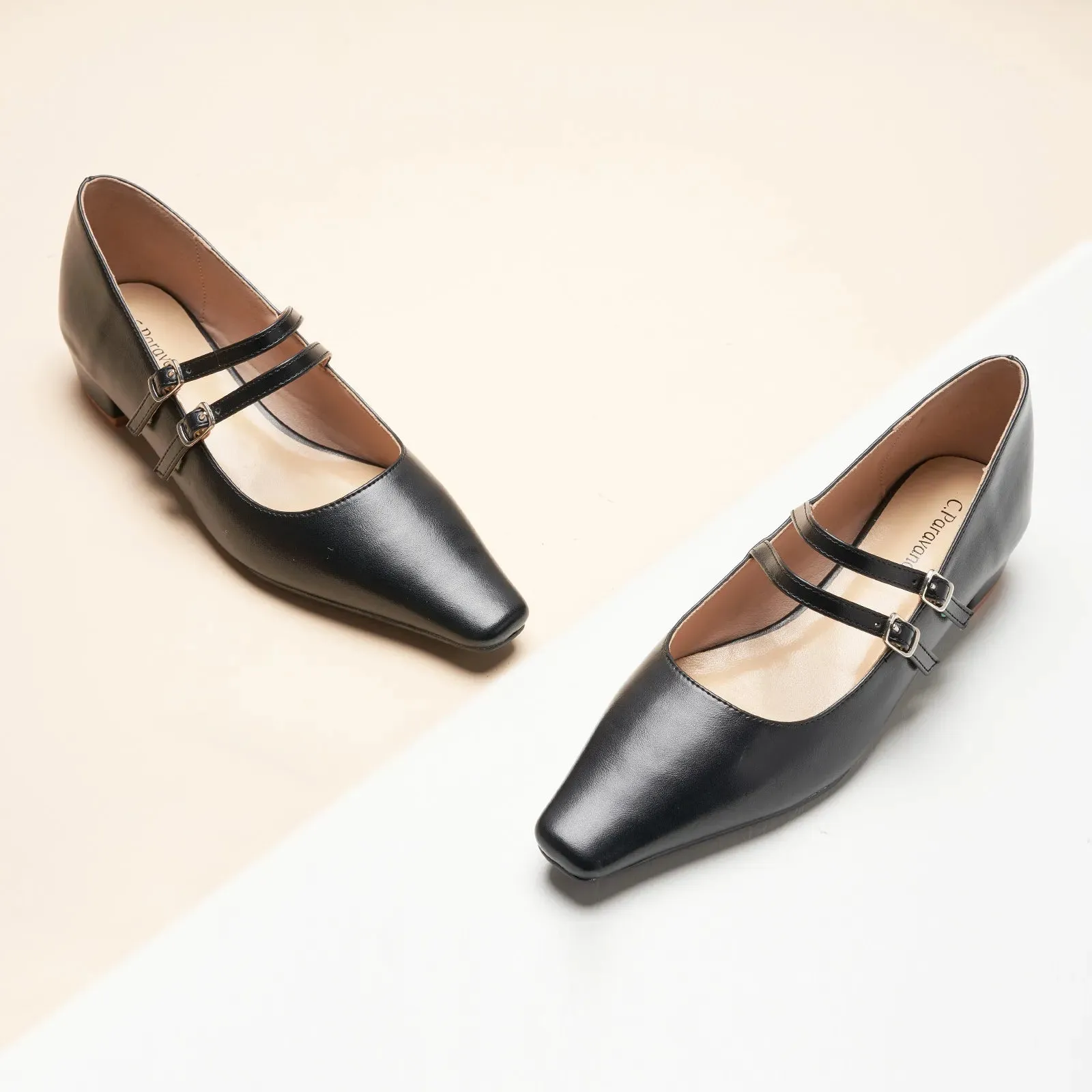 Double-Strap Block Heel (Alva) Black