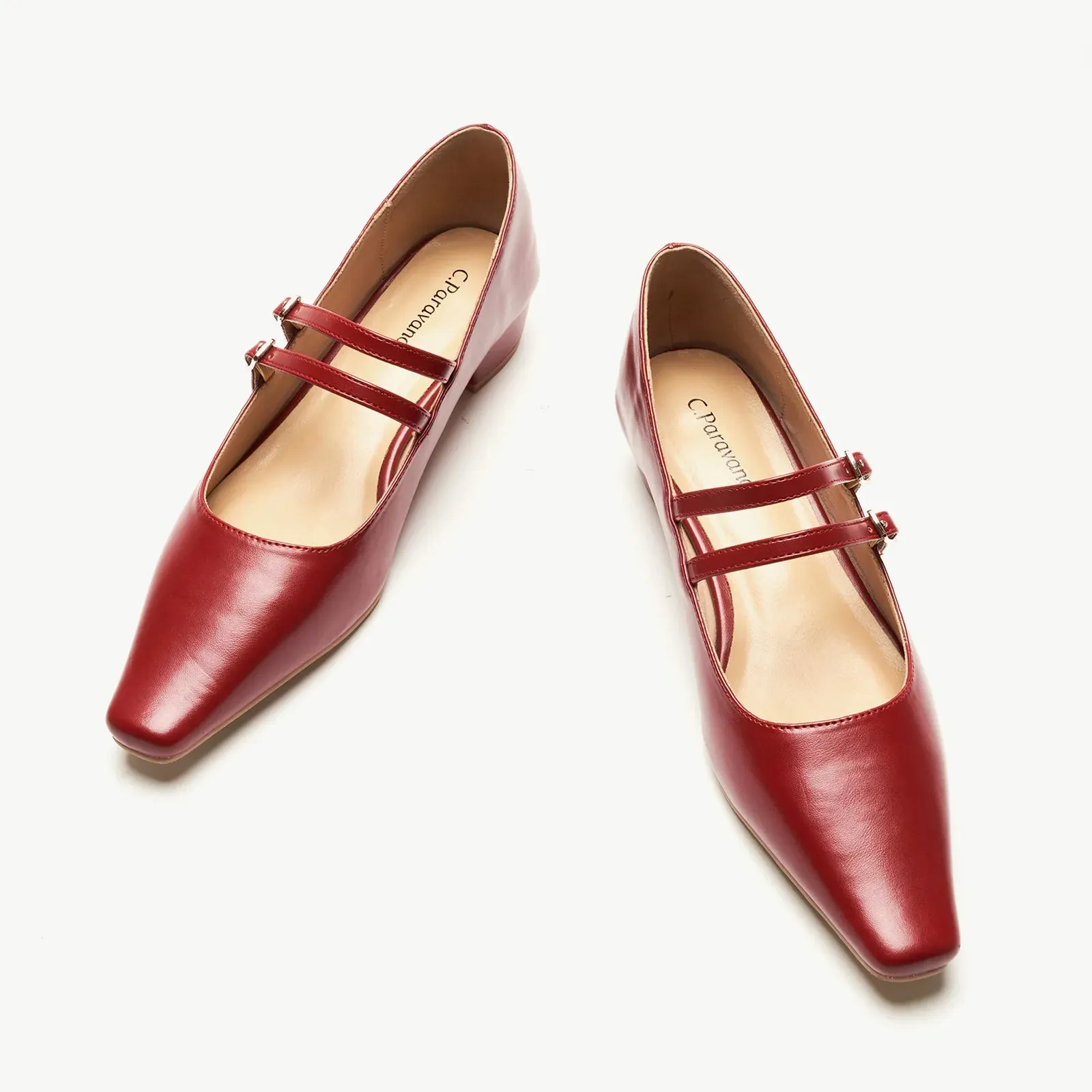 Double-Strap Block Heel (Alva) Red