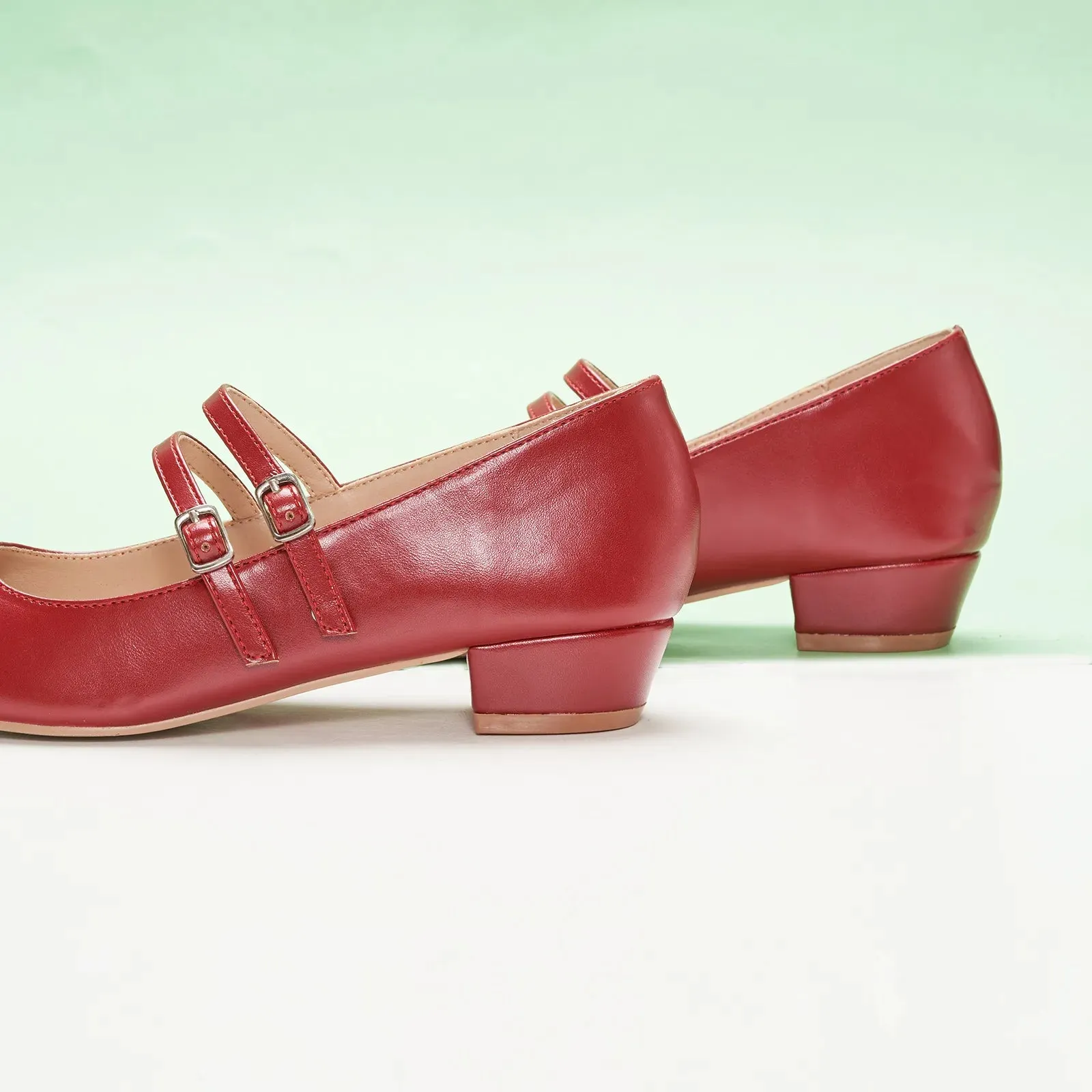 Double-Strap Block Heel (Alva) Red