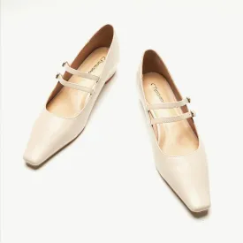 Double-Strap Block Heel (Alva) White