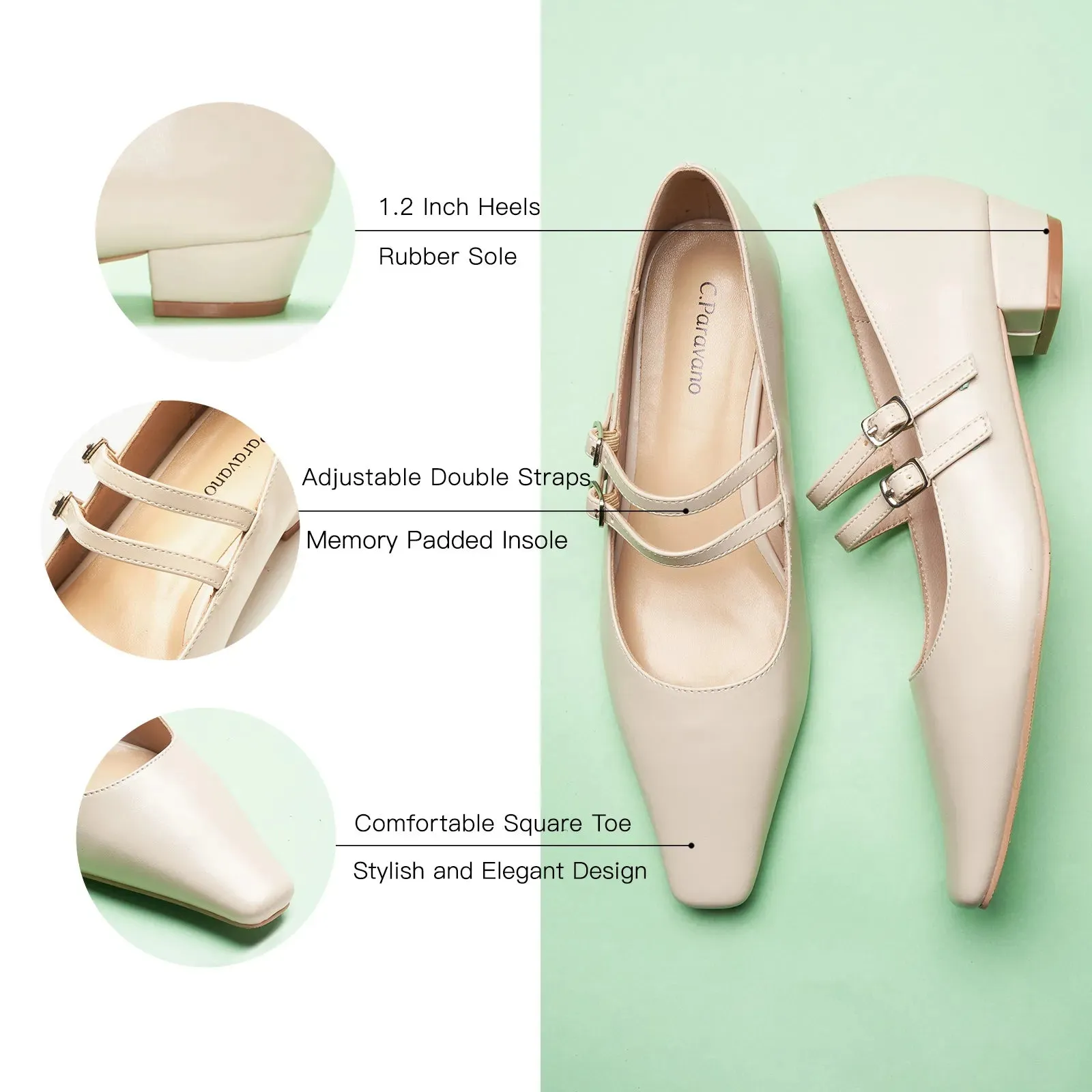 Double-Strap Block Heel (Alva) White