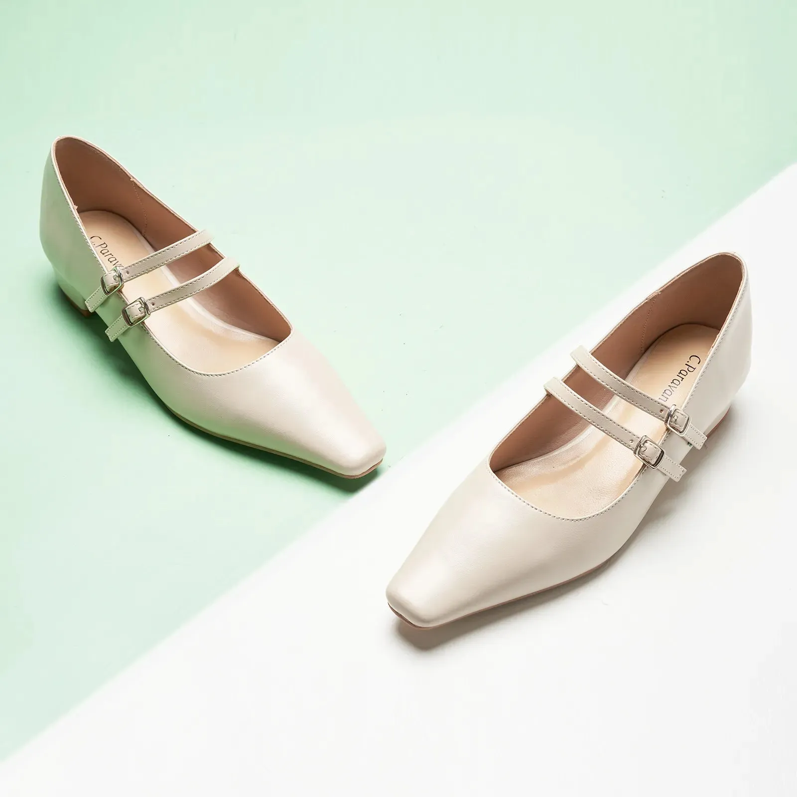 Double-Strap Block Heel (Alva) White
