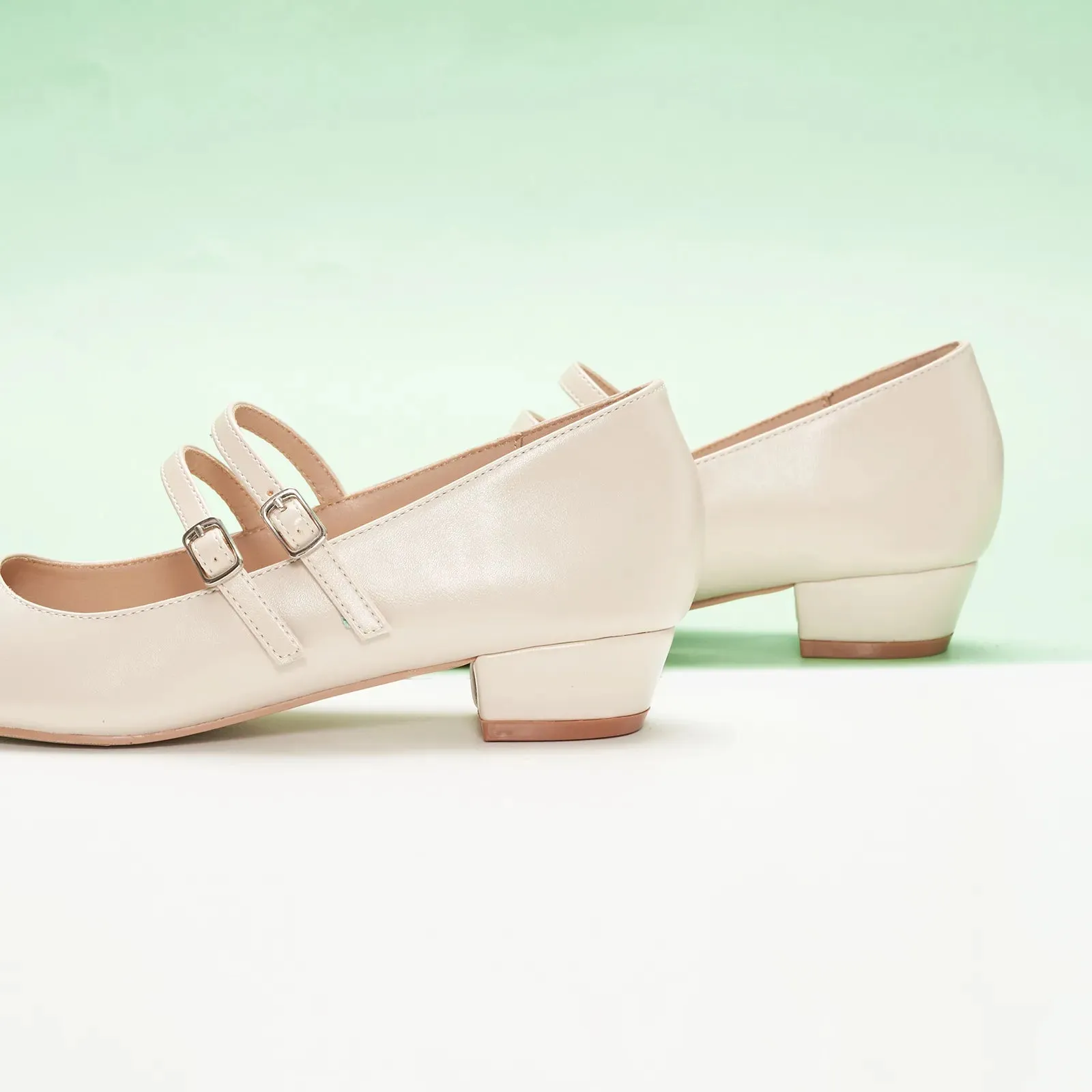 Double-Strap Block Heel (Alva) White