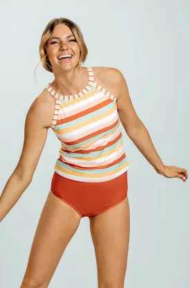 High Neck Midkini Top - Sunset Stripes
