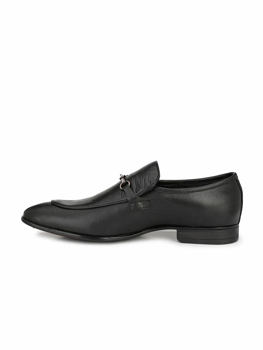 Hitz Men's Black Leather Slip-On Semi-Formal Shoes