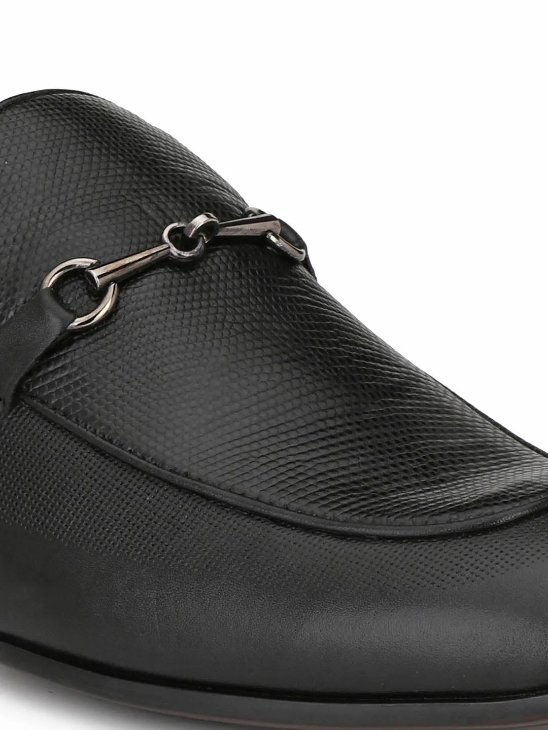 Hitz Men's Black Leather Slip-On Semi-Formal Shoes
