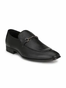 Hitz Men's Black Leather Slip-On Semi-Formal Shoes