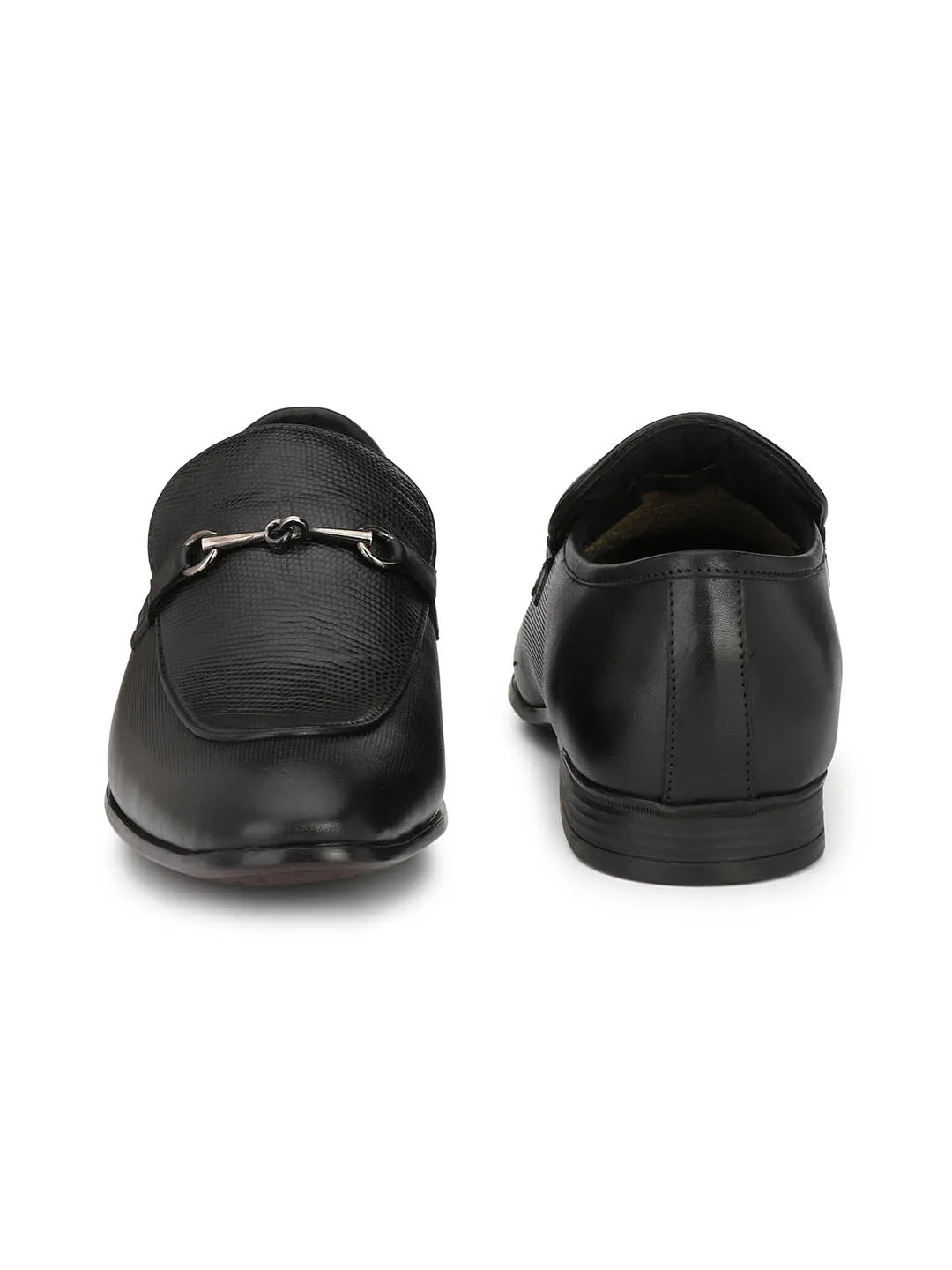 Hitz Men's Black Leather Slip-On Semi-Formal Shoes