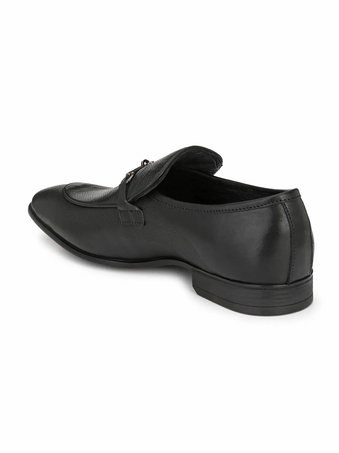 Hitz Men's Black Leather Slip-On Semi-Formal Shoes