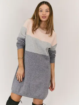 Jolie Pink Colour Block Long Sleeve Knitted Jumper Dress