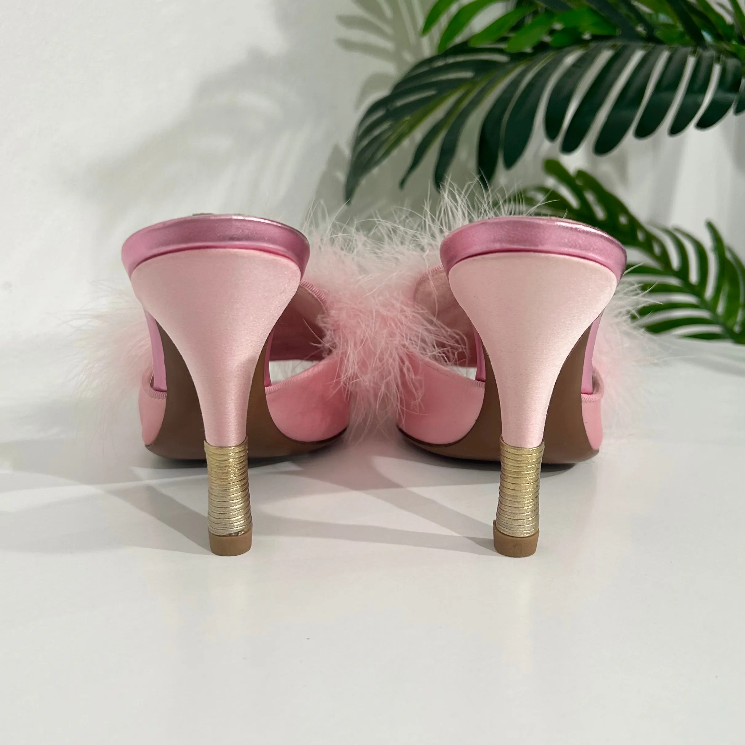 Louis Vuitton Pink Marabou Feather Heels